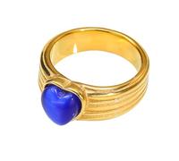 OAKKY Simple Striped Exquisite Vintage Elegant Anelli a Forma di Cuore con Gemme Anello da Matrimonio per Donne Acciaio Inossidabile Oro Blu Scuro Taglia 19