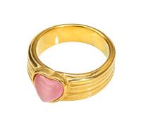 OAKKY Simple Striped Exquisite Vintage Elegant Anelli a Forma di Cuore con Gemme Anello da Matrimonio per Donne Acciaio Inossidabile Oro Rosa Taglia 14