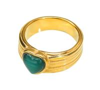 OAKKY Simple Striped Exquisite Vintage Elegant Anelli a Forma di Cuore con Gemme Anello da Matrimonio per Donne Acciaio Inossidabile Oro Verde Scuro Taglia 17