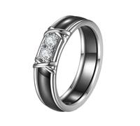 OAKKY Unica Novità 5MM 2a Forma di X Micro-pavé Strass 4 Artiglio del Drago 2 Cristallo Anello Unisex Ceramica Fidanzamento Fedina Nuziale Nero Taglia 22