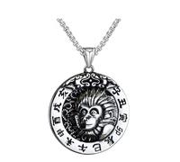 OAKKY Unisex in Acciaio Inox Personalità Vintage 12 Zodiaco Cinese Fortunato Rotondo Ciondolo Targhetta per Cane Oroscopo Animale Catena Segno Prega Amuleto Collana Scimmia