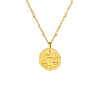 OAKKY Unisex in Acciaio Inox Semplice Delicato Modello Speciale Eemboss Intagliato Rotondo 12 Costellazioni Zodiacale Segno Zodiacale Ciondolo Targhetta per Cane Oroscopo Collana Bilancia