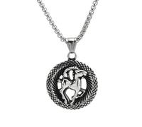 OAKKY Unisex in Acciaio Inox Vintage Cool Hip Hop Cava 12 Costellazioni Zodiaco Rotondo Ciondolo Targhetta per Cane Fascino Animale Oroscopo Amuleto Collana Capricorno