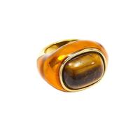 OAKKY Uomini Donne Acciaio Inossidabile Personalità Vintage Senza Tempo Multicolore Spessa Anello con Pietra Gioiello Imitazione Occhio di Tigre Taglia 12