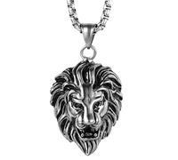 OAKKY Uomo Acciaio Inossidabile Punk Biker Leone Capo Pendente Collana, Piccolo Stile, Argento