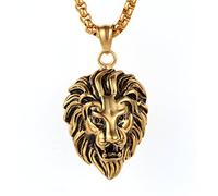 OAKKY Uomo Acciaio Inossidabile Punk Biker Leone Capo Pendente Collana, Piccolo Stile, Oro Nero