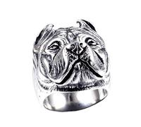 OAKKY Vintage Gotico Pitbull Bulldog Carlino Cane Capo Motociclista Anello da Uomo in Acciaio Inossidabile Fascino Animale Punk Argento Misura 14