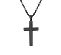 OAKKY Vintage Punk Hip Hop Solid Lucido Inclinato Piano Croce Biker Ciondolo Amuleto Crocifisso Collana Unisex in Acciaio Inox Nero Catena Libera