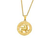 OAKKY Vintage Rotondo Cava Hip Hop Cool 12 Costellazioni Segno Zodiacale Icone Simboli Biker Pendente Oroscopo Astrologia Collana Unisex in Acciaio inox Leone