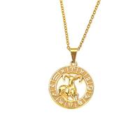 OAKKY Vintage Rotondo Cava Hip Hop Cool 12 Costellazioni Segno Zodiacale Icone Simboli Biker Pendente Oroscopo Astrologia Collana Unisex in Acciaio inox Ariete