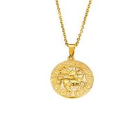 OAKKY Vintage Rotondo Cava Hip Hop Cool 12 Costellazioni Segno Zodiacale Icone Simboli Biker Pendente Oroscopo Astrologia Collana Unisex in Acciaio inox Sagittario