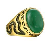 OAKKY Vintage Unico Fiore Modello Lati a Forma di Serpente Intagliato Ovale Pietra Preziosa Sigillo Anello Uomo in Acciaio Inox Fede Nuziale Verde Taglia 27