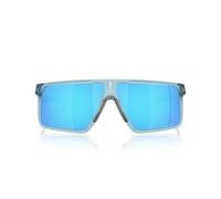 Oakley Occhiali da sole per uomo e donna, OO9285 Helux, con filtro luce blu, con lenti PRIZM, compatibili con cuffie, Stonewash trasparente/Prizm Sapphire, 61