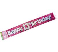 OakTree- Banner olografico in Lamina Happy 13th Birthday, Rosa, 2,7 m, 624450