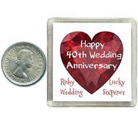 Oaktree Gifts - Portafortuna 6 pence in argento per 40° anniversario di matrimonio, nozze di rubino. Include scatola da regalo, perfetta idea regalo