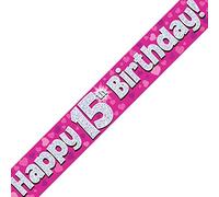Oaktree Ltd Happy 15TH Birthday Banner, Foil, Rosa, 270 x 12 x 0.1 cm