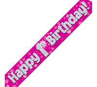 Oaktree Ltd Happy 1st Birthday Banner, Foil, Rosa, 270 x 12 x 0.1 cm