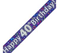 Oaktree Ltd Happy 40th Birthday Banner, Foil, Navy, 270 x 12 x 0.1 cm