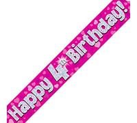 Oaktree Ltd Happy 4th Birthday Banner, Foil, Rosa, 270 x 12 x 0.1 cm