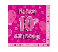 OAKTREE UK 634961 Oaktree Happy 10th Birthday Pink 33 cm x 33 cm Tovaglioli a 3 strati, 16 pezzi