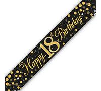 Oaktree UK - Striscione olografico per 18° compleanno, 2,7 m, colore: nero e oro