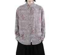 OAKVERVE Camicia a maniche lunghe da uomo Primavera Estate Stile cinese Drago in rilievo Hanfu Retro trendy, Colore: rosso, XL