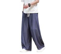 OAKVERVE Pantaloni a gamba larga corti leggeri cinesi da uomo, blu navy, L