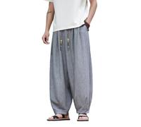 OAKVERVE Pantaloni a palloncino corti da uomo con texture cinese, grigio, L