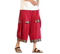 OAKVERVE Pantaloni Capri da uomo con stampa cinese a gamba larga, Rosso, L