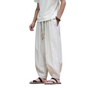 OAKVERVE Pantaloni corti leggeri cinesi da uomo in lino, Beige, L