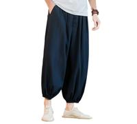 OAKVERVE Pantaloni da uomo cinesi leggeri con risvolto a palloncino, Blu, L