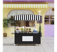 OAKVYNE Carrello Con Ruote Per La Vendita Di Cibo, Portatile Con Tettoia, Bancarella Creativa In Ferro Con Contenitore, Carrello Per Venditori All'aperto(Black)