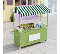 OAKVYNE Carrello Con Ruote Per La Vendita Di Cibo, Portatile Con Tettoia, Bancarella Creativa In Ferro Con Contenitore, Carrello Per Venditori All'aperto(Green)