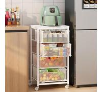 OAKVYNE Carrello Cucina Con 4 Cassetti, Ruote E Piano In Legno - Carrello Frutta E Verdura Multifunzione Per Ufficio, Aula, Camera. Carrello Con Ruote Portatutto(White)