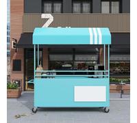 OAKVYNE Carrello Per Venditori All'aperto,Portatile Con Tettoia, Con Ruote Per La Vendita Di Cibo, Bancarella Creativa In Ferro Con Contenitore(Blue)