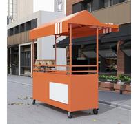 OAKVYNE Carrello Per Venditori All'aperto,Portatile Con Tettoia, Con Ruote Per La Vendita Di Cibo, Bancarella Creativa In Ferro Con Contenitore(Orange)