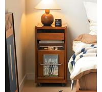 OAKVYNE Comodino Con Cassetto Segreto, Comodino In Legno Con Ruote, Tavolo Con Ripiano In Vetro, Mobiletto Portaoggetti Per Camera Da Letto, Soggiorno, Divano.(28 * 40 * 53cm)