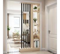 OAKVYNE Divisorio per Ambienti con Scaffali, Parete Divisoria Autonoma - Paravento da Interno Stile Industriale, Divisorio Legno Listelli per Casa(B)