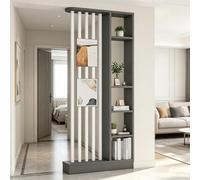 OAKVYNE Divisorio per Ambienti con Scaffali, Parete Divisoria Autonoma - Paravento da Interno Stile Industriale, Divisorio Legno Listelli per Casa(C)