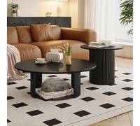 OAKVYNE Set Di 2 Tavolini Da Salotto Rotondi - Base In Metallo, Design Moderno Con Piano In Pietra, Ideale Per Soggiorno, Tavolino Da Tè & Piccoli Spazi(Black-A,80cm/31.4in)