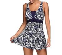 OAMENXI Costume Intero da Donna Taglia Grossa Retro Costumi da Bagno Stampato Costumi da Bagno con Shorts (M, Deepblue)