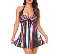 OAMENXI Costume Intero da Donna Taglia Grossa Retro Costumi da Bagno Stampato Costumi da Bagno con Shorts (XL, Redbluestripe)
