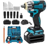 Oamger Avvitatore a percussione a batteria con due batterie 21V elettrico 3 in 1 1200 N.m, avvitatore a percussione 6700 giri/min, con luce LED, 5 bussole per casa, auto, fai da te (1200 Nm)