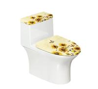 Oamsistay Set di protezione antipolvere per WC, stampa girasole, morbido, elastico, copriwater e copriserbatoio, 2 pezzi, lavabile, con ripiano elastico, adatto per WC a forma di U,