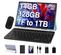 Oangcc 2025 Newest Tablet 10 Pollici Android 13,14GB RAM+128GB ROM (TF 1TB),Octa-Core 2.0GHz, FHD Tablets con 5G+2.4G WiFi, 8000mAh | 5+8MP | Widgets | BT5.0 | GPS | Tablet con Mouse e Tastiera - Blu