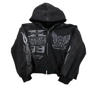 OANTGM Felpa con cappuccio con zip Grunge Giacche Streetwear Y2k Unisex Emo Vintage 2000 Capispalla Overwear Graphic Hoodies Star Rapper, nero, Small