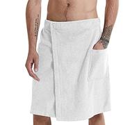 Oanviso Asciugamano da Bagno Uomo con Chiusura in Pull-On e Tasca Classico Colore Solido Asciugamano da Bagno Gonna con Elastica Kilt da Sauna per Casa o Sauna Morbido Confortevole A Bianco XL