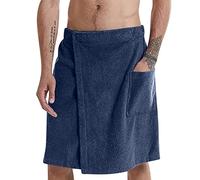 Oanviso Asciugamano da Bagno Uomo con Chiusura in Pull-On e Tasca Classico Colore Solido Asciugamano da Bagno Gonna con Elastica Kilt da Sauna per Casa o Sauna Morbido Confortevole A Blu Navy M