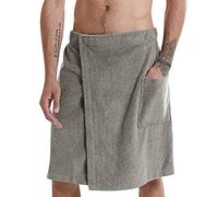 Oanviso Asciugamano da Bagno Uomo con Chiusura in Pull-On e Tasca Classico Colore Solido Asciugamano da Bagno Gonna con Elastica Kilt da Sauna per Casa o Sauna Morbido Confortevole A Grigio L