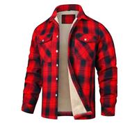 Oanviso Camicia Giacca Imbottita Uomo Scozzese Invernale Felpata Boscaiolo Camicie Button Down Plaid Quadri Giubbotto Con Bottoni Caldo e Morbido Giubbino Classico Casual Cappotto B Rosso XL